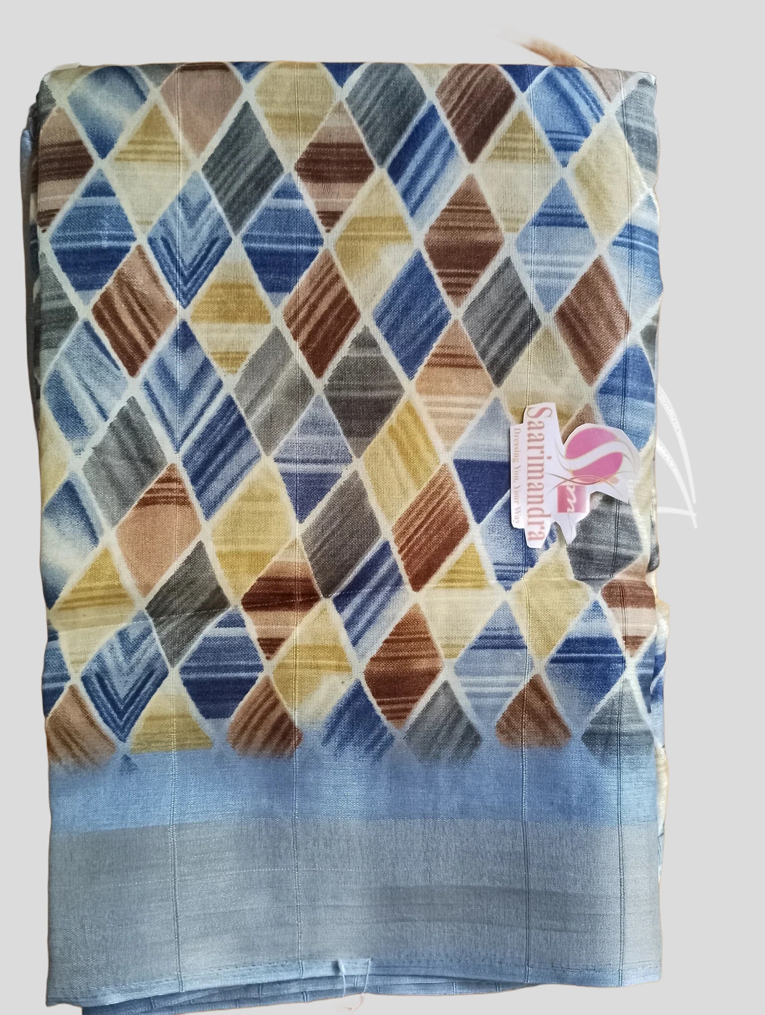 Handloom Printed Saree with Jacquard Border- Sper Star - Blue